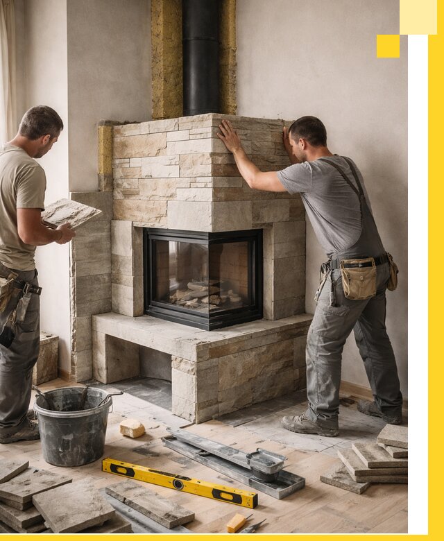 Угловые камины под ключ проект, монтаж и отделка в Лобне