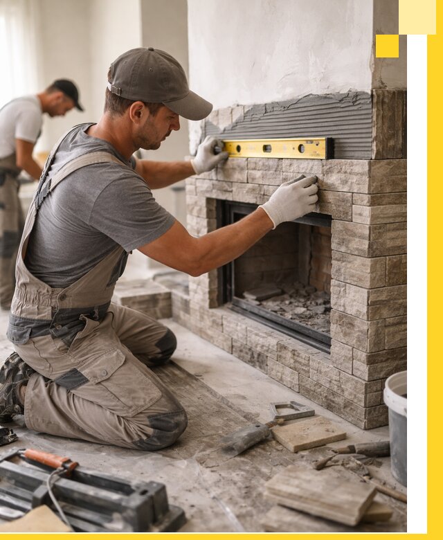 Облицовка каминов в Лобне, монтаж и отделка натуральным камнем