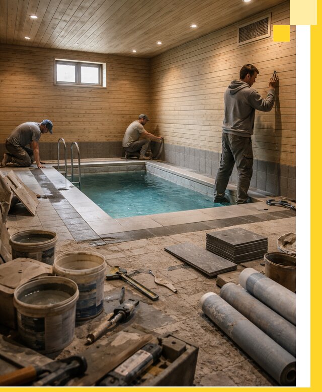 Строительство бани с бассейном и сауной под ключ в Лобне