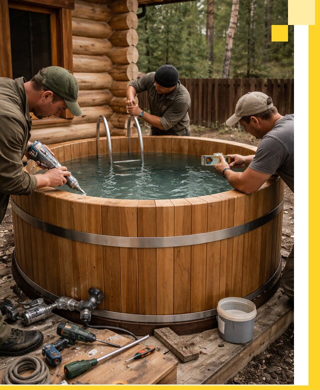 Строительство бань с купелью под ключ и отделкой в Лобне