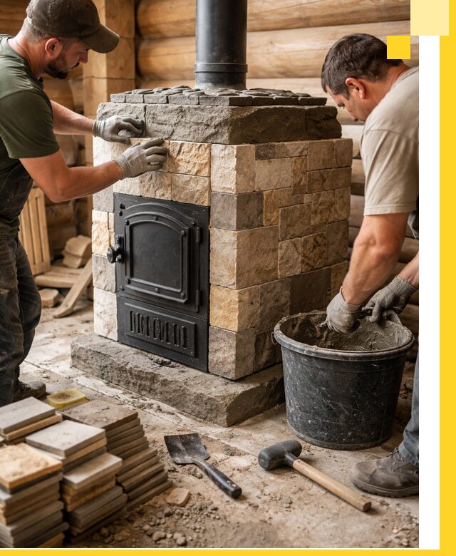 Облицовка банной печи под ключ в Лобне: камень и плитка