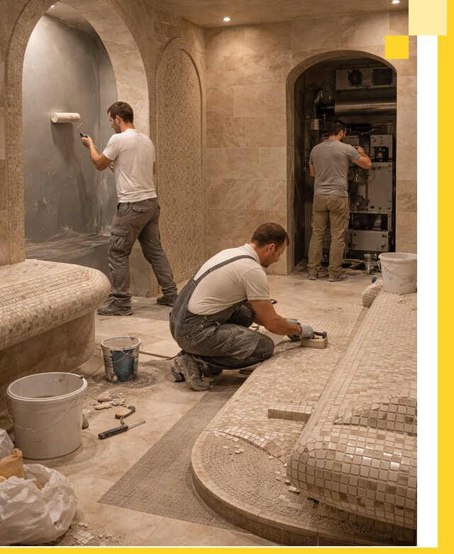 Строительство бани с хамамом и бассейном под ключ в Лобне