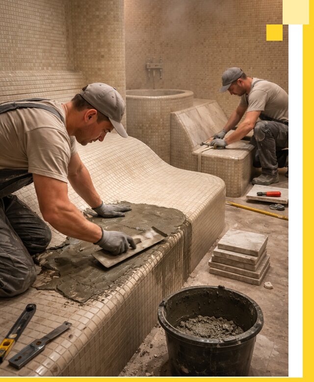 Лежаки для хамама под ключ в Лобне, проект и монтаж