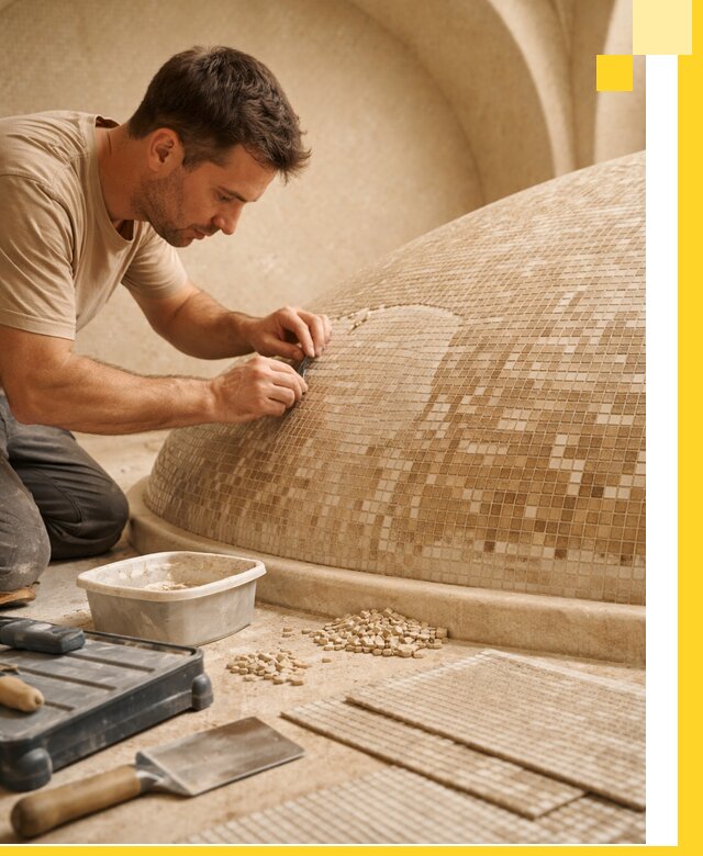 Профессиональная укладка мозаики для хамама под ключ в Лобне