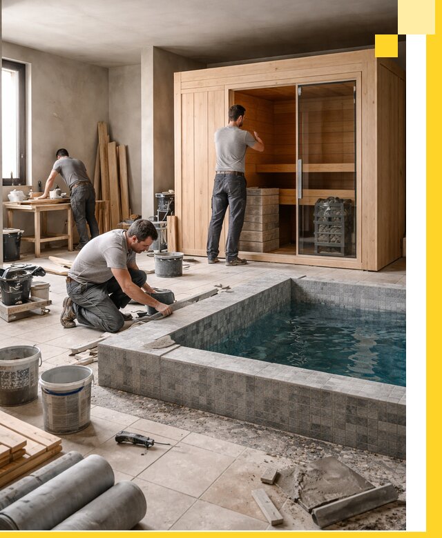 SPA зоны под ключ с бассейном сауной и печью в Лобне